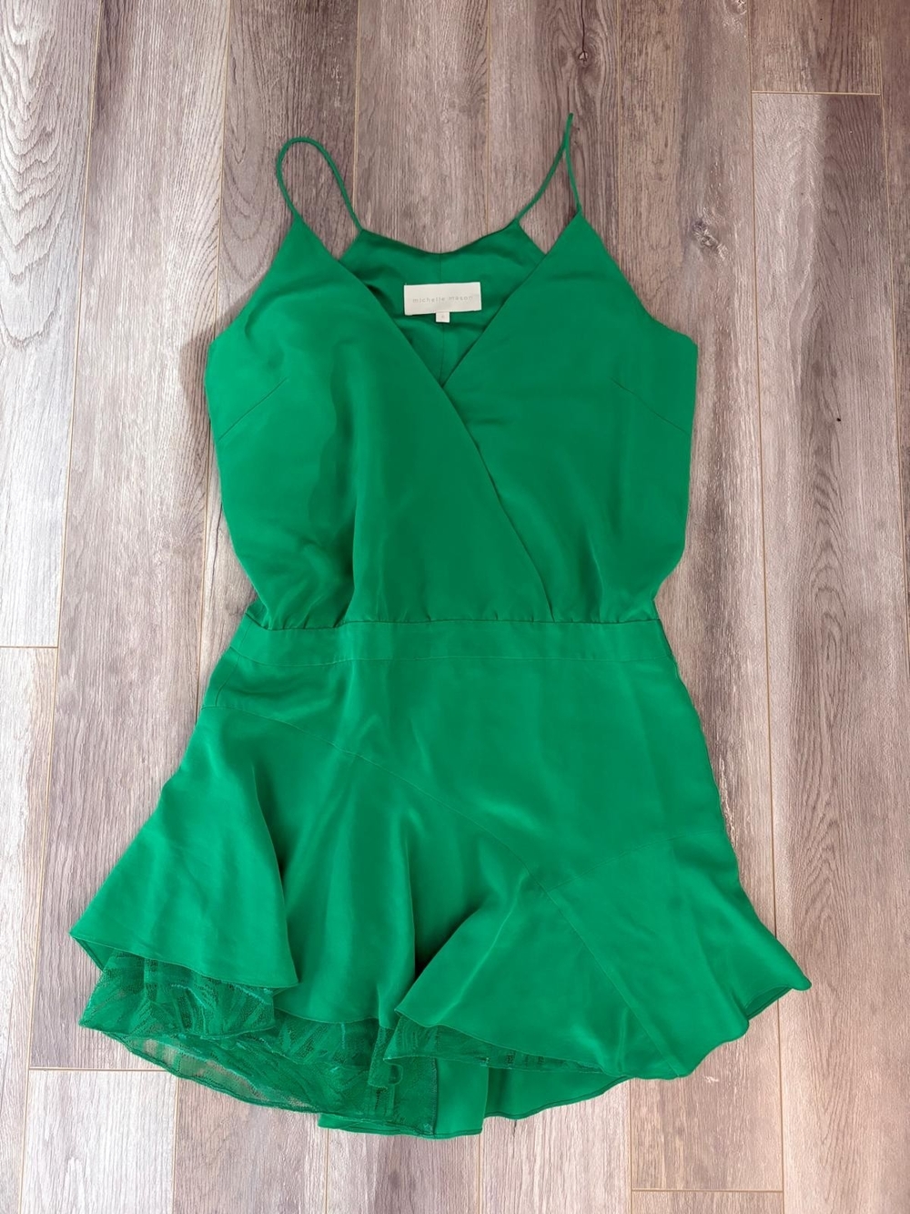 Michelle Mason Green Silk Wrap Mini Dress Size 6